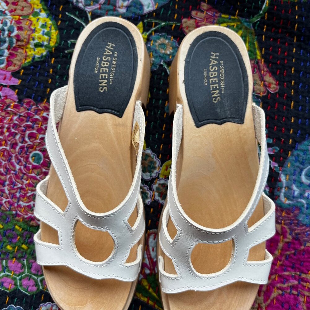 White Swedish Hasbeens Luxury Slipper Clog Sandals Size 6